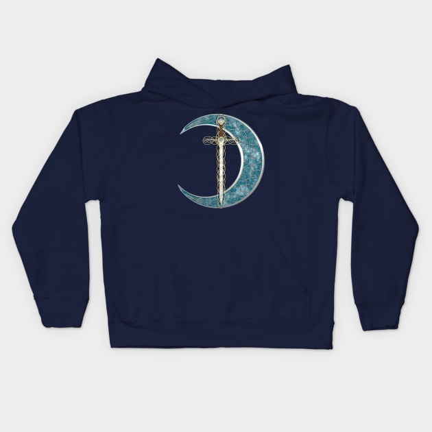 Fantasy Sword And Celtic Moon Kids Hoodie by macdonaldcreativestudios